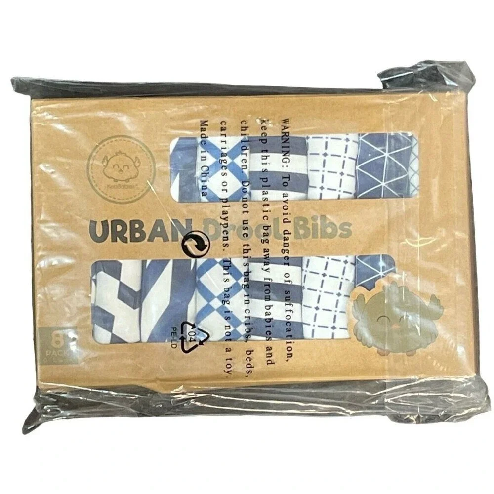 Drool Bibs Set Of 8 Boy Blue Mixed Print Organic Cotton Teething Shower Gift‎